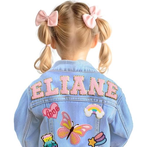 Custom Kids Patch Jean Jacket with Names |1-8 Year Old Birthday Gifts for Toddler Boys Girls Clothes | Personalized Long Sleeve Denim Jacket for Back-to-school Gifts