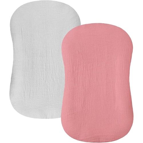 Lounger Cover 2 Pack - 100% Muslin Cotton Newborn Lounger Pillow Covers Only, Soft Breathable Infant Lounger Cover with Reinforced Stitching, Fits Most Standard Baby Loungers (Grey Pink)