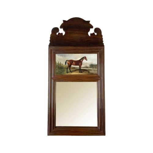 18-3/4&quot; Wood Framed Mirror with &quot;Hunter&quot; Horse Print, Chippendale Mirror, Equestrian Decor, Early American Style, Horse Gift, Horse Decor