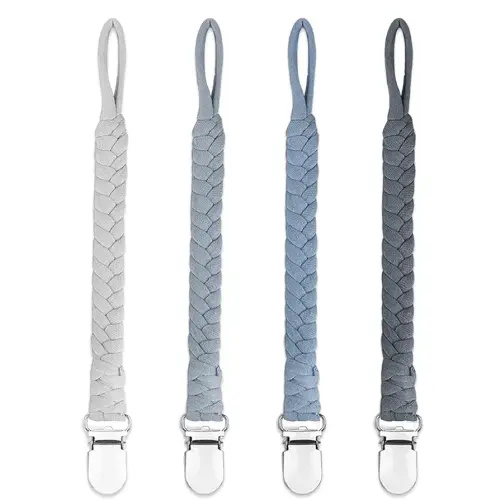 4 Pcs Pacifier Clip, Pacifier Clips for Boys & Baby Girls Pacifier Holder Clip Binky Clips Braided 100% Handmade Fits All Pacifiers(Grey, 4 Pack)