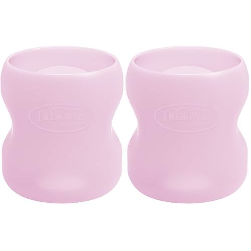 Dr. Brown's Options+ Wide-Neck Glass Bottle Sleeve, 100% Silicone, Pink, BPA-Free, 5 oz, 2-Pack