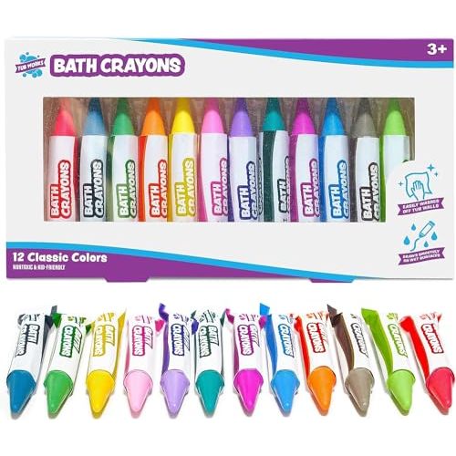 Tub Works Smooth Bath Crayons Bath Toy, 12 Pack | Nontoxic, Washable Bath Crayons for Toddlers & Kids | Unique Formula Draws Smoothly & Vividly on Wet & Dry Tub Walls | Hexagon Grip Bathtub Crayons