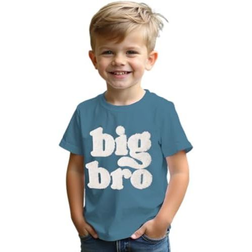 Big Brother Shirts for Toddler Baby Boy Big Bro Chenille Patch T-Shirt Big Brother Announcement Short Sleeve Tee Tops