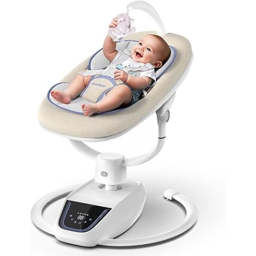 Baby Swing for Infants, 3D-Motion Electric Infant Swing for Baby Boy Girl, Adjustable Height and Angle 180°Rotating Seat (Classic Oat)