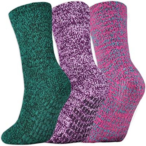 JORMATT 3 Pairs Ultra Thick Fuzzy Grip Socks Non Skid Slipper Hospital Socks Unisex