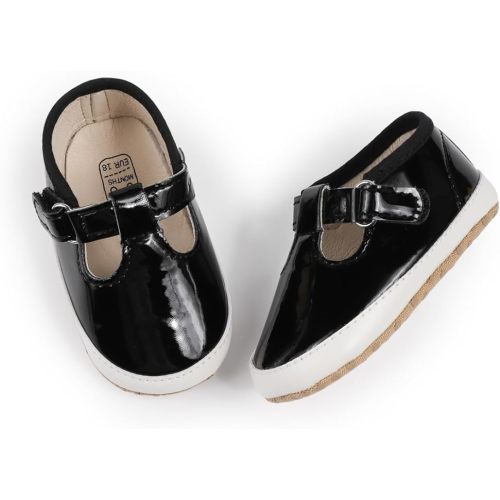 Meckior Infant Baby Girls Boys Handmade Princess Flats Toddler First Walkers Soft PU Leather Non-Slip Crib Wedding Dress Shoes - 6-12 Months Infant - Z12/Black