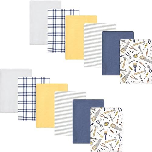 Hudson Baby Unisex Baby Cotton Flannel Burp Cloths Bundle, Construction Work, One Size