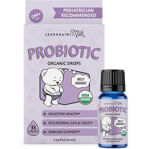 Legendairy Milk Baby Probiotic Drops Organic - Colic and Gas Drops for Newborns & Toddlers - Digestive Support, Constipation Relief - Toddler Probiotic Supports Occasional Diarrhea & Gas, 33 Servings