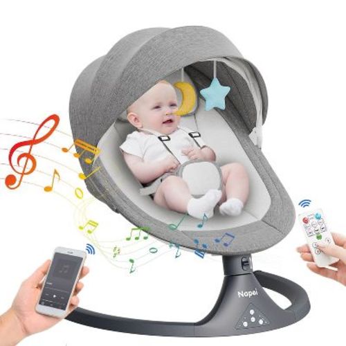 Napei Electric Baby Swing for Infants and Toddlers,with Bluetooth Music , 2 Seat Position, 5 Swing Angles with Gentle Speed-Gray