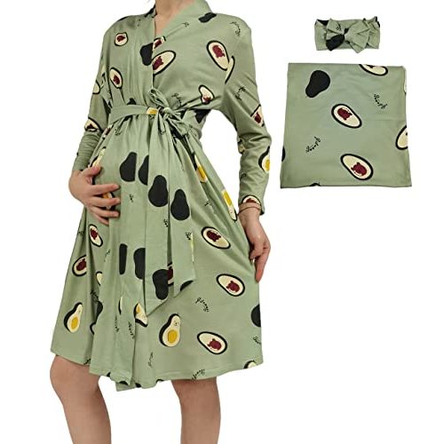 SUFEINI Swaddle Set with Matching Mommy Robe, Maternity Robe Nursing Hospital Delivery Labor Robes Pregnancy Women Loungewear