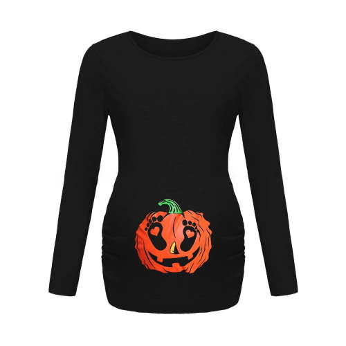 Edvintorg Maternity Halloween Costumes Clearance Women Funny Printed Round Neck Comfortable Casual Long Sleeved Ruched Maternity Shirts Fall Halloween Pregnancy Clothes for Women