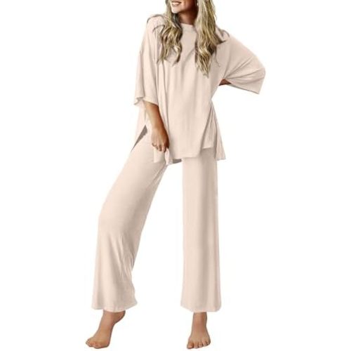Ekouaer Lounge Sets for Women Short Sleeve Tops and Long Pants Soft Comfy Pajamas Set 2 Piece Outfits S-XXL