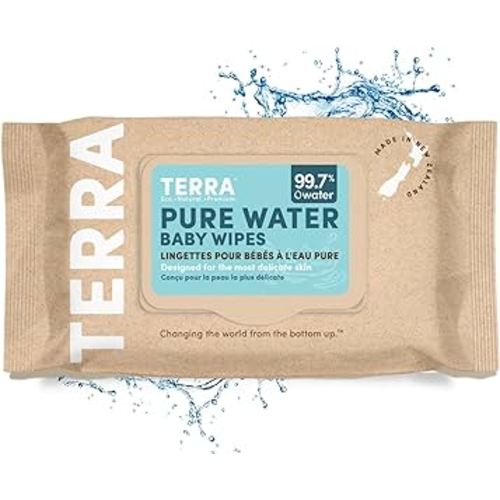 Terra Organics Pure New Zealand Water Bamboo Baby Wipes, Biodegradable, Natural, 1 Pack of 70 Wipes