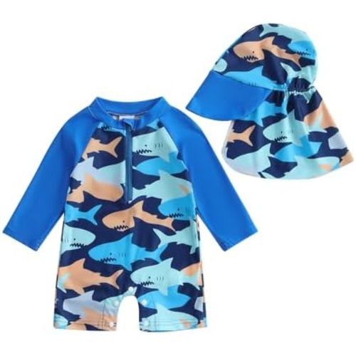 Baby Boy Girl Swimsuit One Piece Short Sleeve Rash Guard Zipper Swimwear Toddler Bathing Suit Infant Beach Outfits