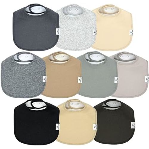 DiaperSquad's 10-Pack Baby Bibs for Drooling and Teething, Baby Bandana Bibs for Boys, Girls - Solid Cotton Baby Drool Bibs