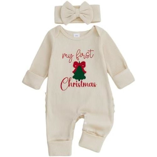 My First Christmas Baby Girl Outfit Newborn Santa Onesie Waffle Knit Sweater Romper Jumpsuit Cute Infant Clothes