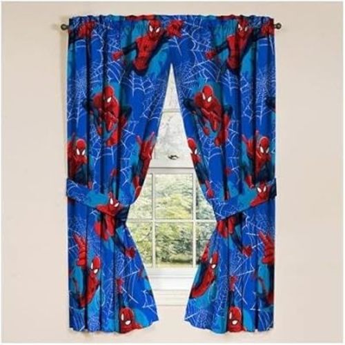 Marvel Spiderman Astonish 63' Window Drapery/Curtain 4pc Set (2 Panels, 2 Tie Backs)