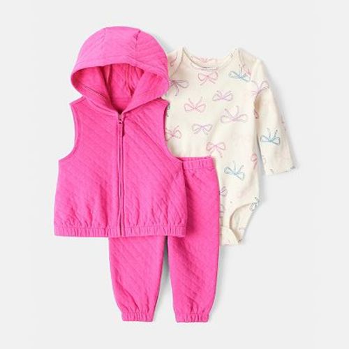 Baby Girl Carter's 3-pc. Bow Print Long Sleeve Bodysuit, Vest & Joggers Set