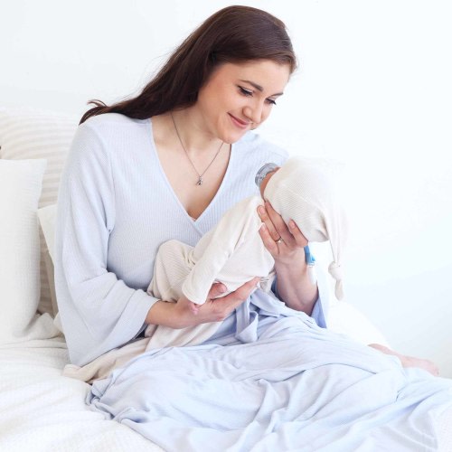 Ice Blue Bamboo Waffle Knit Maternity Robe