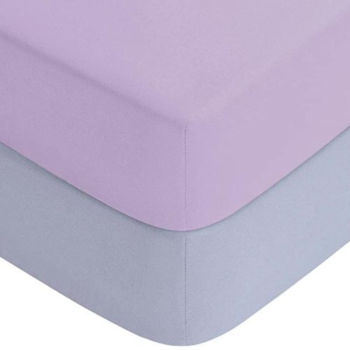 Yoofoss Baby Crib Sheets for Boys Girls, Fitted Crib Sheet 2 Pack for Standard Crib and Toddler Mattress, Super Soft Microfiber Baby Sheet 28x52x8in(Purple-Gray) - Purple-gray