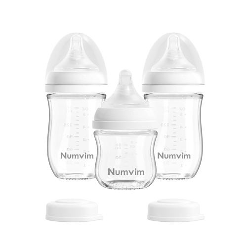 Glass Nurturing Baby Bottles Gentle & Extra Slow Flow, Newborn Breastfeeding Bottle with Anti Colic Nipple for 0 Months Babies, 3 Packs (White, 3oz+5oz)