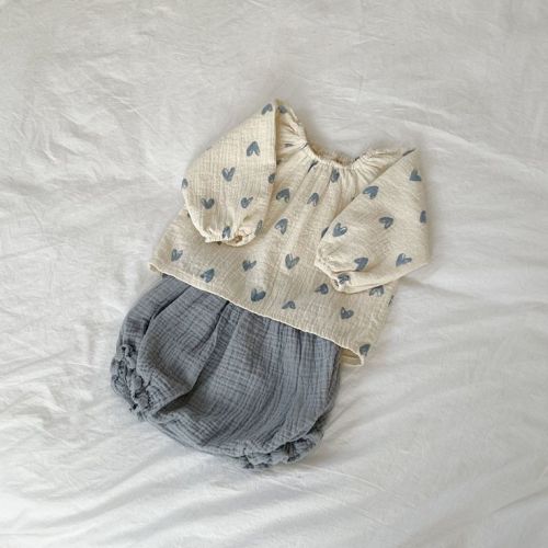 Heart Gauze Bloomer Set | Blue - S (3-6 Months)