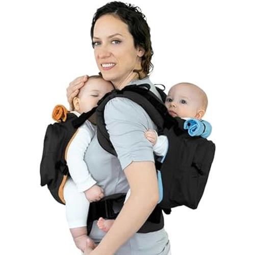 TwinGo Original Baby Carrier (Black, Blue & Orange) - Fully Adjustable Tandem Carrier and Separates into 2 Single Carriers for Men, Woman, Twins and Babies 10-45 lbs