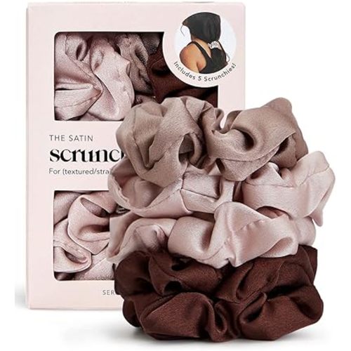 Kitsch Satin Hair Scrunchies for Women, Softer Than Silk Scrunchies for Hair, Satin Scrunchies for Girls, Satin Hair Ties for Women, Silk Hair Ties No Damage, Silk Ponytail Holders, 5 pcs (Cameo)