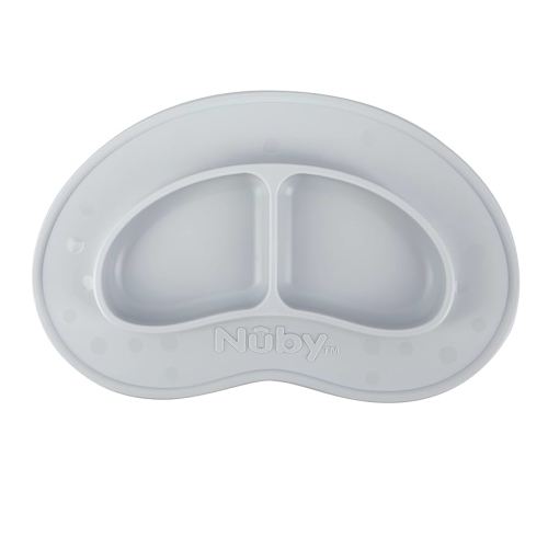 Nuby Sure Grip Miracle Mat 2-Section Plate - Toddler Suction Plate - 6+ Months - Gray