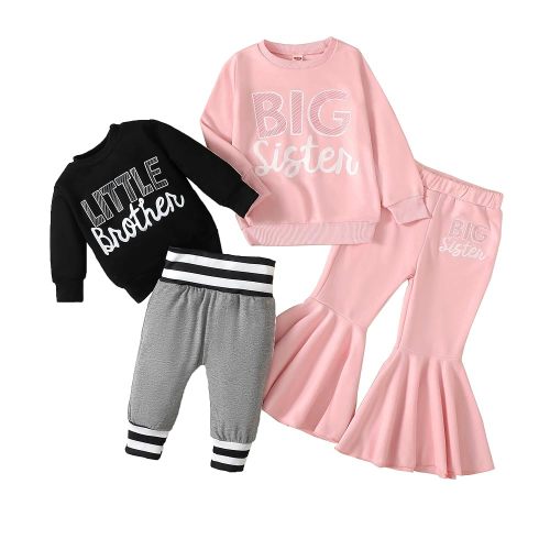 Big Sister Little Brother Matching Outfits Sweatshirt Top Pants Toddler Newborn Fall Winter Clothes