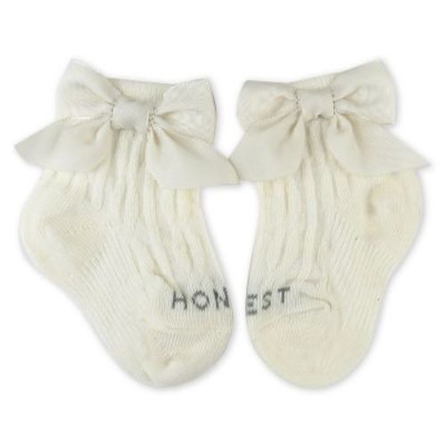 Cable Knit Knee Sock With Bow Snow White 6-12m