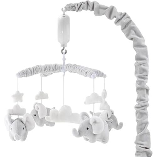 Grey Digital Musical Mobile with Elephants, Clouds and Stars by The Peanut Shell