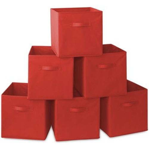 Casafield Set of 6 Collapsible Fabric Storage Cube Bins, Red - 13" Foldable Cloth Baskets for Shelves and Cubby Organizers