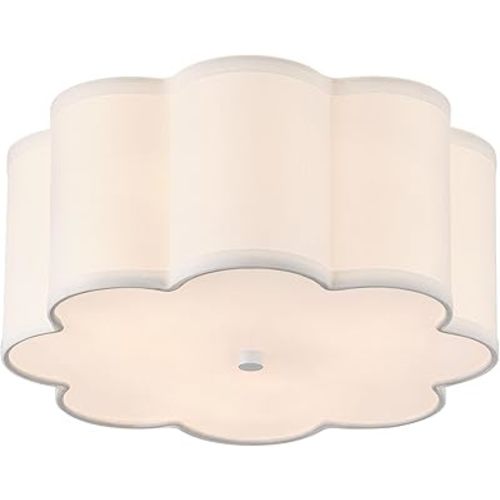 13.4"Semi Flush Mount Ceiling Light Fixture, 3-Light Modern Close to Ceiling Light With Fabric Flower-Shaped Shade, Light Fixtures Ceiling Mount for Bedroom Nursery Kids Room Living Room(White)