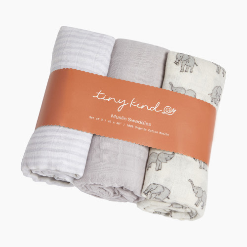 Tiny Kind Muslin Swaddle (3 Pack) - Simple Elephant.