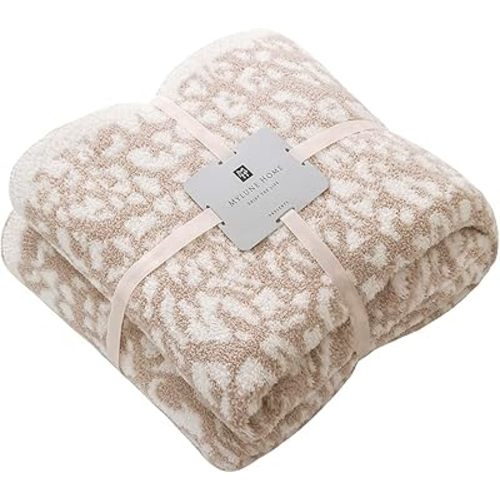 MH MYLUNE HOME Ultra Soft Leopard Throw Blanket (50x60 inches) Microfiber Blanket Plush Warm Reversible Cheetah Blanket Leopard Pattern Throw for Couch Bed Sofa - Khaki, 50"x60"