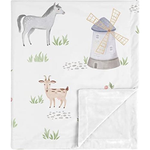 Sweet Jojo Designs Farm Animals Baby Boy Girl Receiving Security Swaddle Blanket for Newborn or Toddler Nursery Car Seat Stroller Soft Minky - Watercolor Farmhouse Horse Cow Sheep Pig