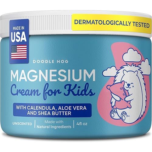 DOODLE HOG Magnesium Cream for Kids - Soothing Relief & Relaxation with Calendula, Aloe Vera, Shea Butter - Topical Magnesium Cream for Sleep - USA Made - (4 oz, Unscented)