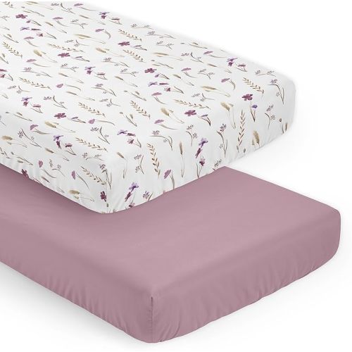 Sweet Jojo Designs 2-Piece Baby Crib Sheets Set (Boho Garden Purple Floral) for Girls, Infant Nursery, Toddler Room - Fitted, Standard Size (Solid Lilac, Watercolor, Flower, Bohemian Chic, Farmhouse)