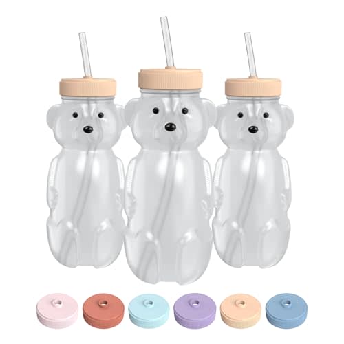 The 730 Project Honey Bear Straw Cup for Babies, 8-oz Honey Bear Cup with Lid, 3-Pack Therapy Learning Honeybear Straw Cup, Baby Honey Bear Bottle Set, Creamsicle PEACH