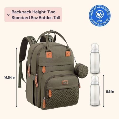 BabbleRoo Diaper Bag Backpack - Baby Essentials Travel Tote - Multi Function Water Resistant Diaper Bag, Travel Essentials Baby Bag with Changing Pad, Stroller Straps & Pacifier Case - Army Green