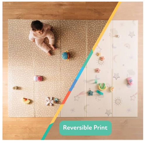 Nuby Reversible Baby Floor Mat - Foldable and Lightweight Baby Play Mat for Floor - Easy Storage and Travel - Stars and Sky