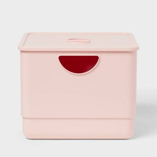 Kids' Storage With Lid Pink - Pillowfort™: Stackable Utility Bin, 13.53 Volume, Spot Clean, 2-piece Set