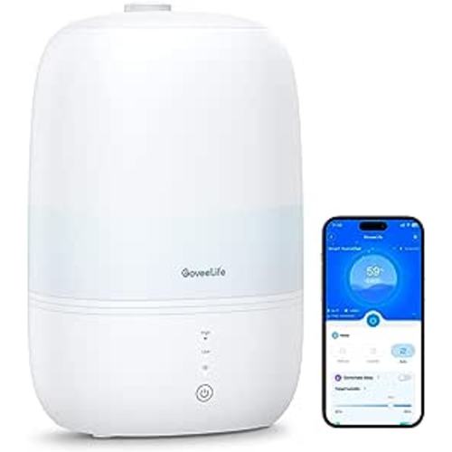 Govee Life Smart 3L Humidifiers for Bedroom, Top Fill Cool Mist Humidifiers with Essential Oil Diffuser, Humidity Control, WiFi Air Humidifier with Night Light, for Baby, Plants, Home, Work with Alexa