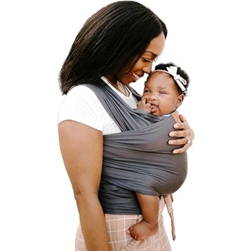 Ezra Baby Wrap - Lightweight Baby Carrier - Slate Grey - Best Baby Wrap for Newborns 0-18 Months - Comfortable, Simple, and Hands-Free Babywearing Wraps Made of 100% Micromodal