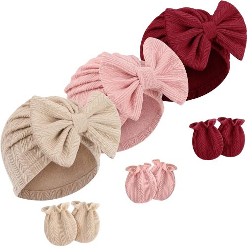 Newborn Baby Hats and Mittens Set Infant Bow Beanie Cap Toddler Gloves Newborn Hospital Hats for Baby Boy Girl 0-12 Months