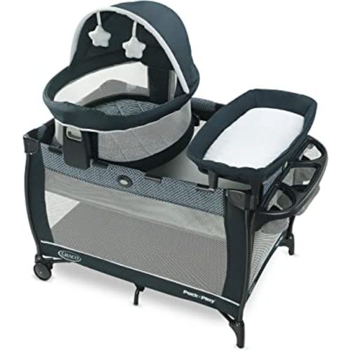Graco Pack 'n Play Travel Dome LX Playard | Includes Portable Bassinet, Full-Size Infant Bassinet, and Diaper Changer, Leyton