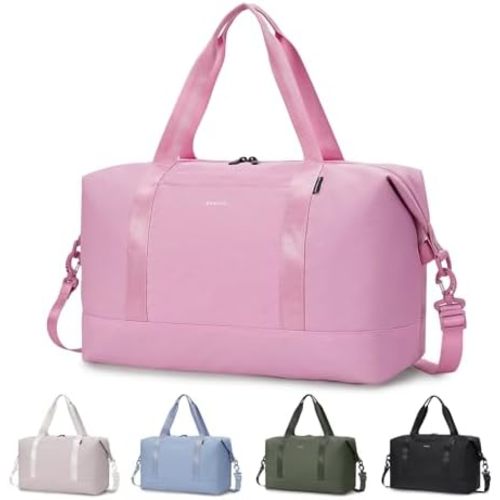 ECOHUB Travel Duffel Bag, Water Resistant Weekender Bag Carry On Bags for Women, Sport Gym Bags for Men, Hospital Bag for Labor and Delivery, Overnight Bag Luggage Bag with Trolley Sleeve 30L Pink