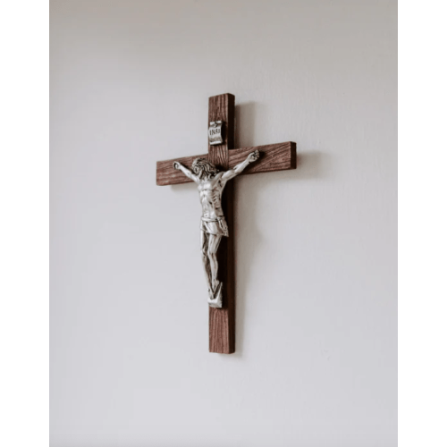 Wood Wall Crucifix - Dark Brown Wood Wall Crucifix - Blessed Is She