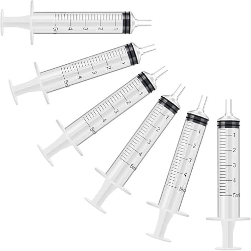 6 Pack – 5ml Plastic Syringe with Measurement, No Needle Suitable for Refilling and Measuring Liquids, Feeding Pets, Oil or Glue Applicator
